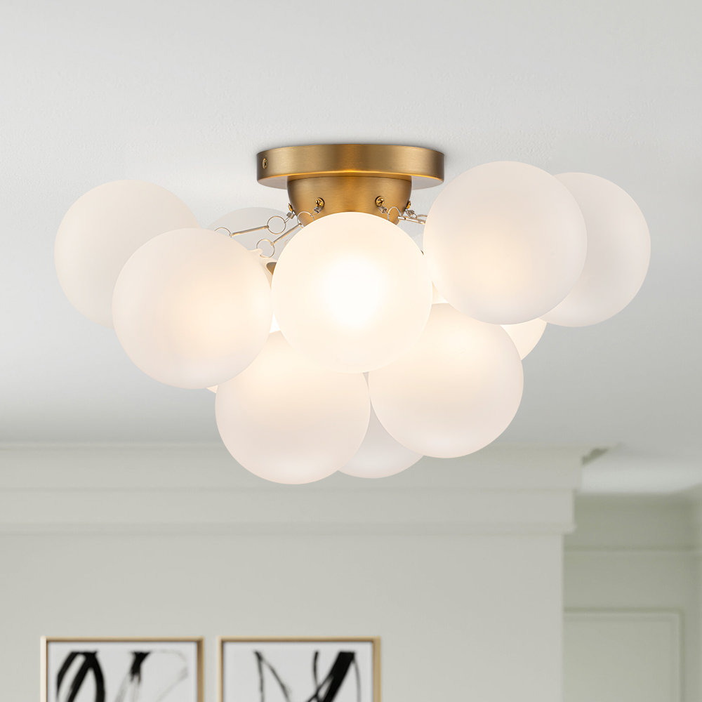 Mercer41 3 - Light Frosted Glass Bubble Sputnik Semi Flush Mount